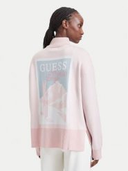 Guess Sweter V6BR12 Z1673 Różowy jasny Regular Fit. Czerwone swetry klasyczne damskie Guess, xl, z syntetyku, bez kołnierzyka. Za 394.99 zł.