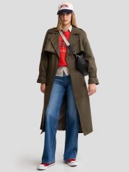 Płaszcz damski trencz khaki Sigreena 303. Zielone płaszcze damskie Big Star, l, bez wzorów, z bawełny, eleganckie. Za 399.99 zł.