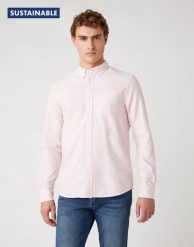 MĘSKA KOSZULA WRANGLER LS 1 PKT BUTTON DOWN SILVER PINK W5A3BMXTU 112130024. Różowe koszule męskie Wrangler, l, bez wzorów, bez kołnierzyka, bez ramiączek. Za 129.99 zł.