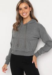 Ciemnoszara Bluza z Dodatkiem Bawełny z Kapturem Wykończona Ściągaczami Evista. Szare bluzy z kapturem damskie Born2be, l, z bawełny. Za 29.99 zł.