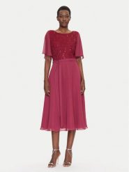 Swing Sukienka koktajlowa 5AI02500 Bordowy Regular Fit. Czerwone sukienki damskie Swing, bez wzorów, z syntetyku, wizytowe, bez kołnierzyka, bez ramiączek. Za 469.99 zł.