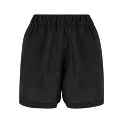 Krótkie spodenki z mieszanki lnu dla kobiet Urban Classics. Czarne szorty damskie Urban Classics, bez wzorów. Za 152.50 zł.