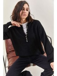 Bianco Lucci Sweter w kolorze czarnym rozmiar: onesize. Czarne swetry klasyczne damskie Bianco Lucci, bez kołnierzyka. Za 73.99 zł.