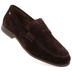 Zamszowe mokasyny męskie miękkie czekoladowe Bugatti 311-AW660-1400-6100. Brązowe mokasyny męskie Bugatti, z nubiku. Za 389.99 zł.