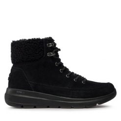 Trzewiki Skechers. Czarne botki damskie Skechers, bez obcasa, na płaskiej podeszwie, bez zapięcia. Za 259.99 zł.