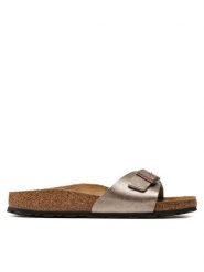 Birkenstock Klapki Madrid Bs 1020632 Złoty. Żółte klapki damskie Birkenstock, bez wzorów, ze skóry, bez obcasa. Za 359.99 zł.