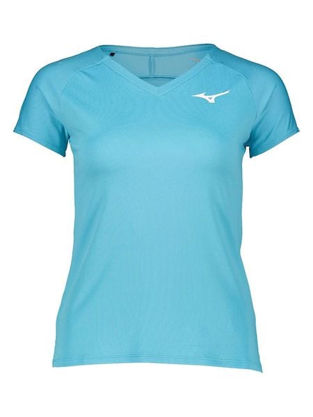 Mizuno Koszulka sportowa w kolorze błękitnym rozmiar: XS. Niebieskie bluzki sportowe damskie Mizuno, xs, z materiału, bez kołnierzyka, bez ramiączek. Za 56.99 zł.