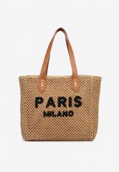 Ciemnobeżowa Pleciona Torebka Shopper Ozdobiona Napisem Navinta. Brązowe shopper bag damskie Renee, bez wzorów, bez dodatków. Za 69.99 zł.