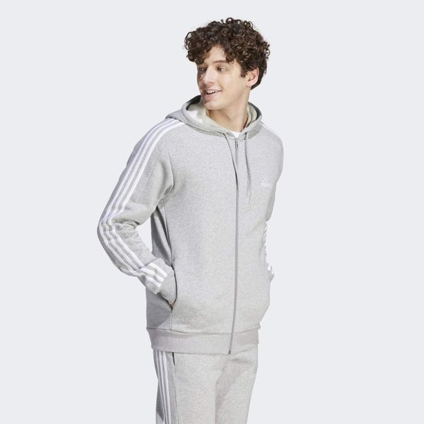 Bluza z kapturem Essentials Fleece 3-Stripes Full-Zip. Szare bluzy sportowe męskie Adidas, s, z materiału. Za 229.00 zł.
