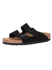 Birkenstock Skórzane klapki "Arizona" w kolorze czarnym rozmiar: 41. Czarne klapki damskie Birkenstock, bez wzorów, ze skóry, bez obcasa. Za 459.04 zł.