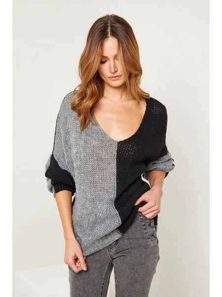 Joséfine Sweter "Josef" w kolorze szaro-czarnym rozmiar: L. Czarne swetry klasyczne damskie Joséfine, l, bez kołnierzyka. Za 170.47 zł.