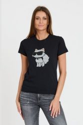 KARL LAGERFELD Czarny t-shirt Ikonik 2.0. Czarne t-shirty damskie Karl Lagerfeld, xs, bez wzorów, bez kołnierzyka. W wyprzedaży za 217.99 zł.
