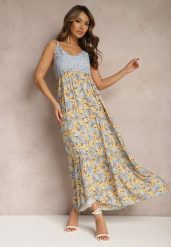 Jasnoniebieska Rozkloszowana Sukienka Maxi z Wiskozy w Kwiatowy Print na Ramiączkach Roisintia. Niebieskie sukienki damskie Renee, m, bez wzorów, z wiskozy, bez kołnierzyka, bez ramiączek, maxi, rozkloszowane. W wyprzedaży za 52.49 zł.