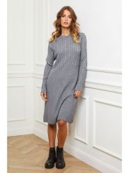 Joséfine Sukienka "Garcy" w kolorze szarym rozmiar: XL. Szare sukienki damskie Joséfine, na co dzień, xl, bez wzorów, bez kołnierzyka, bez ramiączek, midi, proste. Za 208.99 zł.