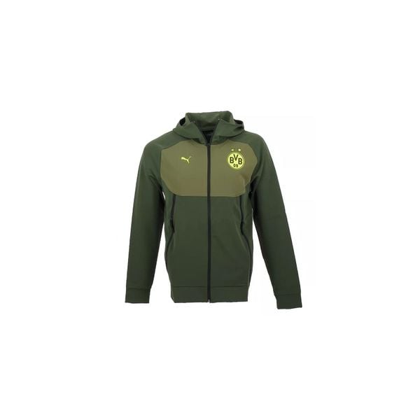Kurtka dresowa Borussia Dortmund Tech. Zielone kurtki treningowe męskie Puma, l, bez wzorów, z dresówki, na fitness i siłownię. Za 356.45 zł.