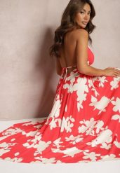 Czerwona Wiskozowa Sukienka na Ramiączkach o Rozkloszowanym Kroju Nansirona. Czerwone sukienki damskie Renee, na spotkanie biznesowe, na lato, m, bez wzorów, z wiskozy, eleganckie, bez kołnierzyka, bez ramiączek, maxi, rozkloszowane. W wyprzedaży za 69.99 zł.