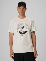 4F T-shirt regular z nadrukiem męski - biały M. Białe t-shirty męskie 4f, m, bez wzorów, z bawełny, bez kołnierzyka. Za 69.99 zł.