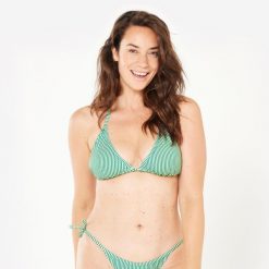 Góra kostiumu kąpielowego surfingowego damska Olaian Mae. Zielone bikini damskie OLAIAN, bez wzorów. Za 39.99 zł.