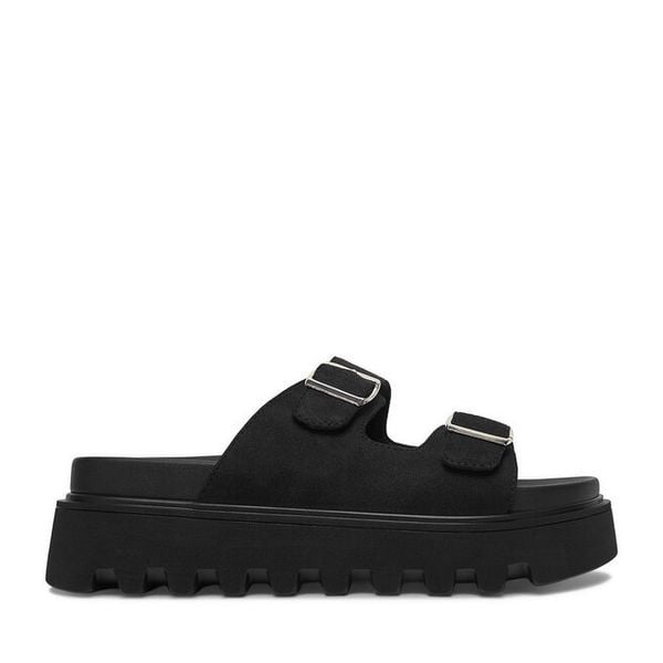 Klapki JENNY. Czarne klapki damskie Jenny, bez wzorów, bez obcasa. Za 129.99 zł.