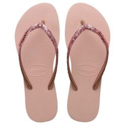 Japonki damskie Havaianas Slim Glitter II. Czerwone klapki damskie Havaianas, bez wzorów, bez obcasa. Za 119.99 zł.