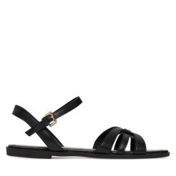 Sandały JENNY. Czarne sandały damskie Jenny, bez wzorów, bez obcasa, na płaskiej podeszwie. Za 159.99 zł.