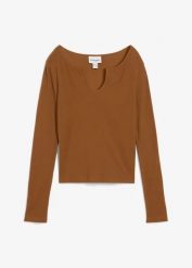 Bluzka w krótkim fasonie z prążkowanej bawełny organicznej. Niebieskie bluzki damskie bonprix, bez wzorów, z bawełny, bez kołnierzyka, bez ramiączek. Za 49.99 zł.