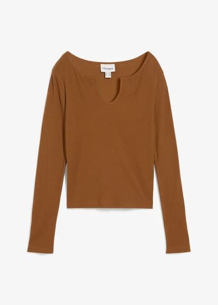 Bluzka w krótkim fasonie z prążkowanej bawełny organicznej. Niebieskie bluzki damskie bonprix, bez wzorów, z bawełny, bez kołnierzyka, bez ramiączek. Za 49.99 zł.