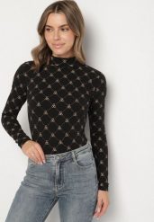 Czarna Bawełniana Bluzka z Półgolfem Typu Longsleeve z Geometrycznym Wzorem Tilianna. Czarne bluzki damskie Born2be, l, bez wzorów, z bawełny, biznesowe, bez kołnierzyka, bez ramiączek. Za 39.99 zł.