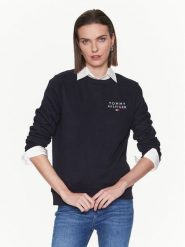 Tommy Hilfiger Bluza UW0UW04521 Granatowy Regular Fit. Niebieskie bluzy bez kaptura damskie Tommy Hilfiger, l, z bawełny. Za 239.99 zł.