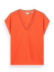 Scotch & Soda Koszulka w kolorze pomarańczowym rozmiar: S. Pomarańczowe bluzki damskie Scotch & Soda, s, bez wzorów, bez kołnierzyka, bez ramiączek. Za 83.22 zł.