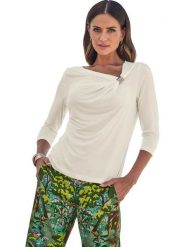 Heine Bluzka w kolorze kremowym rozmiar: 46. Brązowe bluzki damskie Heine, z aplikacjami, bez kołnierzyka, bez ramiączek. Za 86.99 zł.