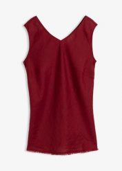 Top z czystego lnu. Brązowe topy damskie bonprix, bez wzorów, bez kołnierzyka. Za 79.99 zł.