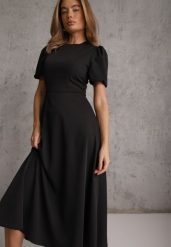 Czarna Rozkloszowana Sukienka Koktajlowa VICES na Krótki Rękaw Nessesha. Czarne sukienki damskie Renee, na randkę, l, bez wzorów, eleganckie, bez kołnierzyka, bez ramiączek, maxi, rozkloszowane. Za 219.99 zł.