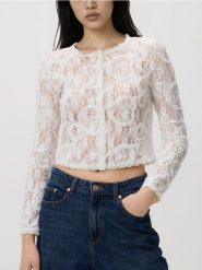 Koronkowa marynarka z haftem - biały. Białe marynarki i żakiety damskie Reserved, l, bez wzorów, z dzianiny. Za 119.99 zł.
