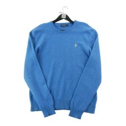 Polo Ralph Lauren sweter męski okrągły dekolt wełna z pony. Niebieskie swetry męskie Ralph Lauren, l, bez wzorów, z dzianiny, bez kołnierzyka. Za 170.36 zł.