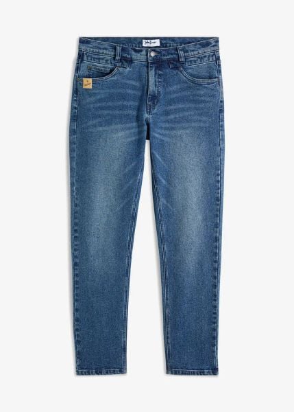 Dżinsy ze stretchem z wysokiej jakości grubego denimu, regular fit, prosta nogawka. Niebieskie jeansy męskie bonprix. Za 169.99 zł.