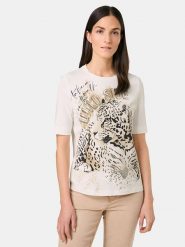 Gerry Weber Koszulka w kolorze kremowo-beżowo-czarnym rozmiar: 36. Brązowe bluzki damskie Gerry Weber, z aplikacjami, z bawełny, bez kołnierzyka, bez ramiączek. Za 105.38 zł.