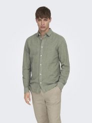 ONLY & SONS Koszula - Slim fit - w kolorze ciemnozielonym rozmiar: M. Brązowe koszule męskie Only & Sons, m, bez wzorów, bez kołnierzyka, bez ramiączek. Za 118.84 zł.