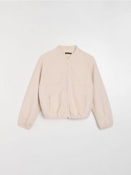 Bluza bomberka z domieszką wiskozy soft touch - beżowy. Brązowe bluzy bez kaptura damskie Sinsay, l, z wiskozy. Za 49.99 zł.