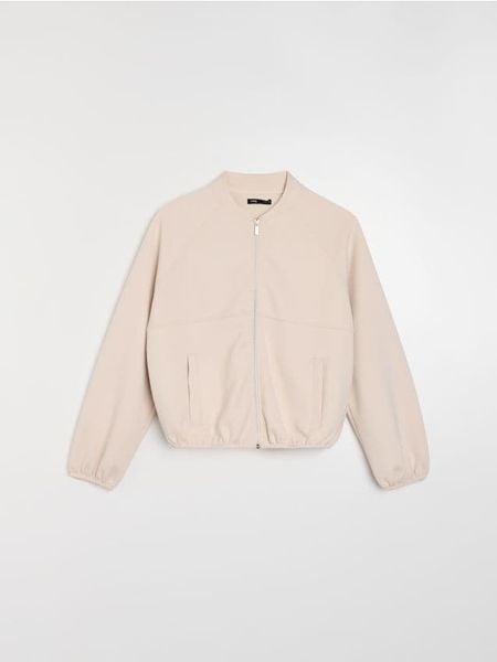 Bluza bomberka z domieszką wiskozy soft touch - beżowy. Brązowe bluzy bez kaptura damskie Sinsay, l, z wiskozy. Za 49.99 zł.