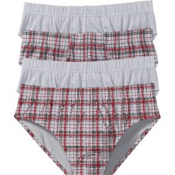 Slipy maxi (4 pary) bonprix szaro-czerwony w kratę. Szare slipki męskie bonprix, bez wzorów. Za 31.96 zł.