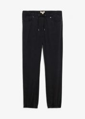 Spodnie z gumką w talii relaxed fit, z bawełnianego diagonalu, ze zwężanymi nogawkami. Czarne spodnie materiałowe męskie bonprix, bez wzorów, z bawełny, vintage. Za 149.99 zł.