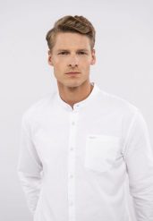 Koszula ze stójką, Slim Fit, K-LANGE. Białe koszule męskie Volcano, l, bez wzorów, z bawełny, bez kołnierzyka, bez ramiączek. Za 149.99 zł.