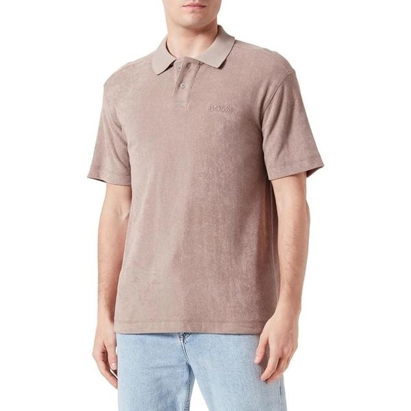 Koszulka Polo męska BOSS Pe Towel Open Brown relaxed fit brązowa (50511083-246). Brązowe koszulki polo męskie Boss, m, bez wzorów, bez ramiączek. Za 259.00 zł.