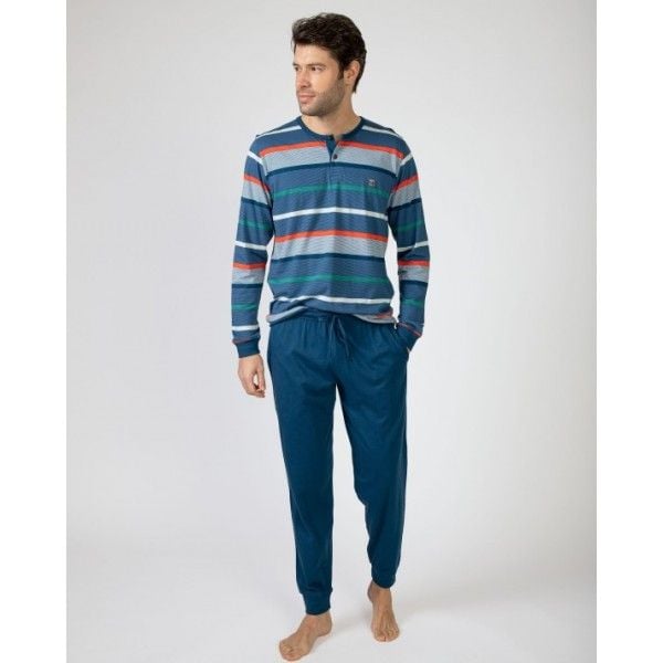 Piżama męska rozm. M P751305 Navy Blue. Niebieskie piżamy męskie Massana Homewear, m, bez wzorów, z bawełny, bez ramiączek. Za 310.00 zł.