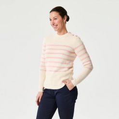 Sweter marynarski damski Decathlon 100. Białe swetry klasyczne damskie Decathlon, l, z bawełny, bez kołnierzyka. Za 99.99 zł.