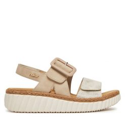 Sandały Rieker. Brązowe sandały damskie Rieker, bez wzorów, bez obcasa, na płaskiej podeszwie. Za 319.99 zł.