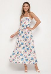 Niebieska Sukienka z Wiskozą o Rozkloszowanym Kroju w Kwiaty Nalorene. Niebieskie sukienki damskie Born2be, na co dzień, l, bez wzorów, z wiskozy, eleganckie, bez kołnierzyka, bez ramiączek, maxi, dopasowane. Za 79.99 zł.