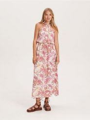 Sukienka maxi z wiskozy - fuksja. Czerwone sukienki damskie Reserved, l, bez wzorów, z tkaniny, bez kołnierzyka, bez ramiączek, maxi. W wyprzedaży za 49.99 zł.