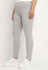 Szare Bawełniane Legginsy z Gumką w Pasie Mevora. Szare legginsy damskie Born2be, plus size, bez wzorów, z bawełny. Za 39.99 zł.